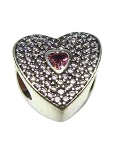 Bling Queen Silver-Plated Stainless Steel Cubic Zirconia Studded Heart Shaped Pendant
