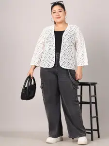 Moonaa Fashion Geometric Self Design Mandarin Collar Cotton Shrug