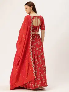 Ethnovog Embroidered Thread Work Semi-Stitched Lehenga & Unstitched Blouse With Dupatta