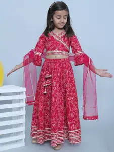 BAESD Girls Bandhani Printed Gotta Patti Pure Cotton Lehenga With Choli & Dupatta