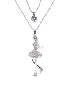 Bling Queen Silver-Plated Artificial Stones Studded Double Layered Pendant With Chain
