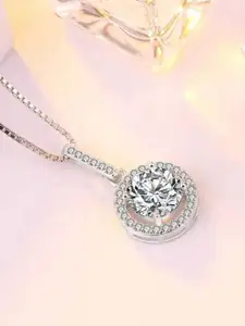 Bling Queen Silver-Plated Stainless Steel Cubic-Zirconia Studded Pendant With Chain