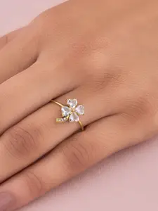 ANJNI CREATION Stainless Steel Gold-Plated Stone Studded Finger Ring