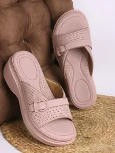 Kliev Paris Women Textured Open Toe Wedge Heels With Buckle