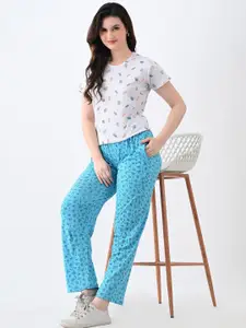 BAESD Floral Printed Cotton Tshirt and Pyjama Night Suit