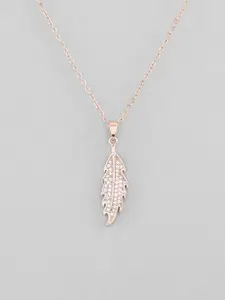 DressBerry Rose Gold-Plated American Diamond Stone-Studded Leaf Shaped Pendant With Chain