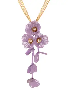 Voylla Blume Moonflower Gold-Plated Artificial Stones and Beads Floral Pendant with Chain