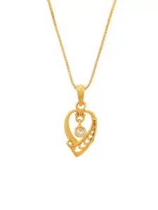DIVASTRI Stainless Steel Gold-Plated American Diamond Studded Heart Pendant With Chain