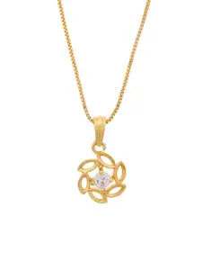 DIVASTRI Stainless Steel Gold-Plated American Diamond Studded Pendant With Chain