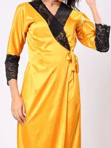 NIGHT KEYS Self Design Robe With Bra & Thong Brief