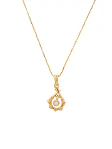 DIVASTRI Stainless Steel Gold-Plated American Diamond Studded Floral Pendant With Chain