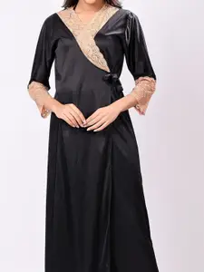 NIGHT KEYS Self Design Robe With Bra & Thong Brief