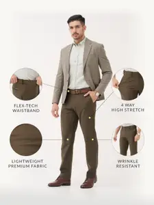 The Pant Project Men Always Olive Solid Relaxed Fit Wrinkle-Resistant Formal Trousers with Stretchable Waistband