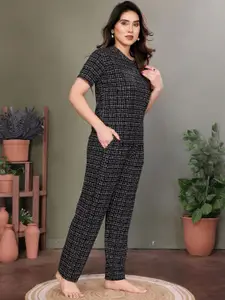 vj fashion Women Checked Printed T-shirt & Pyjamas Night suit