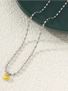 SUBHAGALANKAR Silver-Plated Mini Heart Pendant With Chain