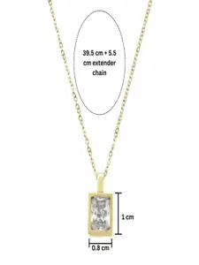 AQUASTREET 18K Gold Plated Waterproof Antitarnish White Square Zircon Pendant Necklace