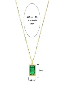 AQUASTREET 18K Gold Plated Waterproof Antitarnish Green Square Zircon Pendant Necklace