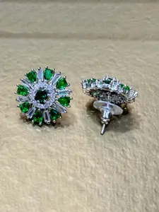 The Jewellery Tale Stainless Steel Rhodium-Plated AD Studded Circular Shaped Studs