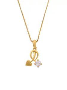 DIVASTRI Stainless Steel Gold-Plated American Diamond Studded Pendant With Chain