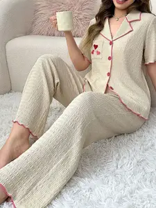 DressBerry Women Solid Self Design Night suit