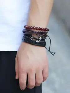 OOMPH Men Set Of 4 Leather Handcrafted Wraparound Bracelet
