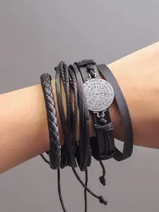 OOMPH Men Set of 4 Leather Wraparound Bracelet