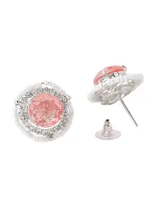 Yellow Chimes Pink Single Stone Studded Beaded Studs