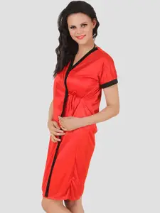 Fasense Women Red Solid Satin Wrap Gown Robe