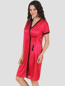 Fasense Women Pink Solid Satin Robe