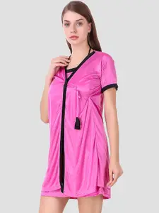 Fasense Women Pink Solid Satin Short Wrap Gown Robe