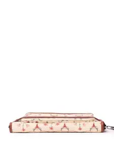 ZOUK Women Cream & Maroon Floral Printed Zip Around Wallet