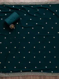 Koskii Blue & Silver-Toned Embroidered Unstitched Dress Material