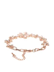 YouBella Rose Gold-Toned & Peach-Coloured Floral Stone-Studded Bracelet