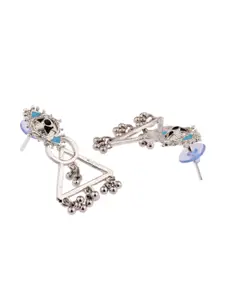 Efulgenz Silver Toned And Blue Antique Floral Dangling Chandelier Earrings