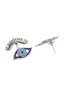 Efulgenz Blue & Gold-Toned Rhodium Plated Drop Earrings