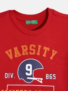 United Colors of Benetton Boys Varsity Printed Applique Detail Pure Cotton T-shirt