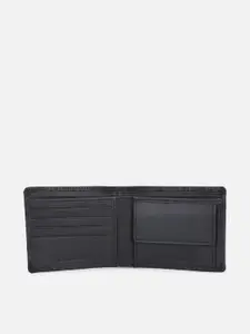 Louis Philippe Men Black Abstract Textured Leather Two Fold Wallet