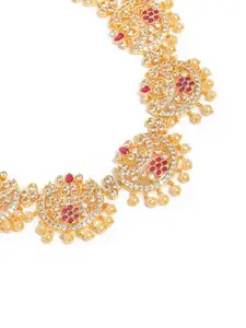 Estele Gold Plated CZ Splendid Flower Designer Necklace Set with Pearls