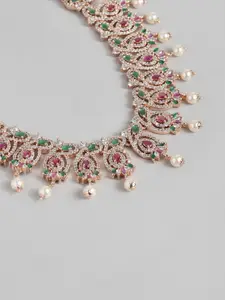 Estele Rose Gold Plated CZ Dazzling Designer Necklace Set with Pearls