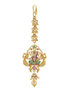 Estele Gold Plated CZ Shining Laxmi Ji Designer Bridal Necklace Set Combo for Women