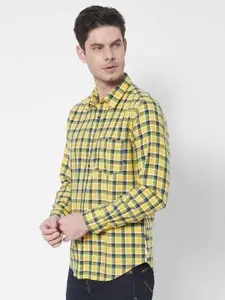 Pepe Jeans Men Yellow Tartan Checks Cotton Casual Shirt