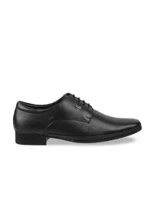 Metro Men Black Textured Leather Formal Slip On Shoes