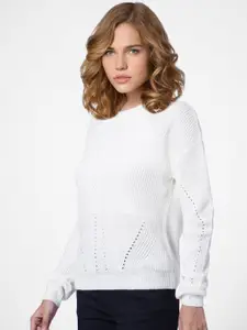 ONLY Women White Solid Onlkoko Ls Top Knit In Pullover