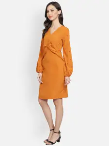 Sipsew Women Mustard Yellow Solid Crepe A-Line Dress