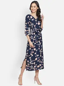 Sipsew Women Blue & Pink Floral Printed Maxi Dress