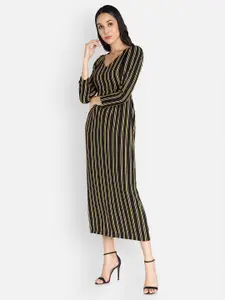 Sipsew Women Black & Yellow Striped Maxi Dress