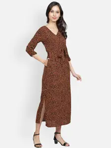 Sipsew Women Brown & Black Animal Maxi Dress