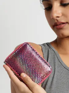HAUTE SAUCE by  Campus Sutra HAUTE SAUCE by Campus Sutra Women Pink & Blue Textured PU Zip Around Wallet