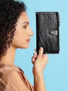 HAUTE SAUCE by  Campus Sutra HAUTE SAUCE by Campus Sutra Women Black Textured PU Two Fold Wallet