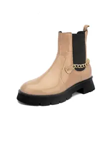 El Paso Women Beige Solid Regular Comfort-Fit Boots